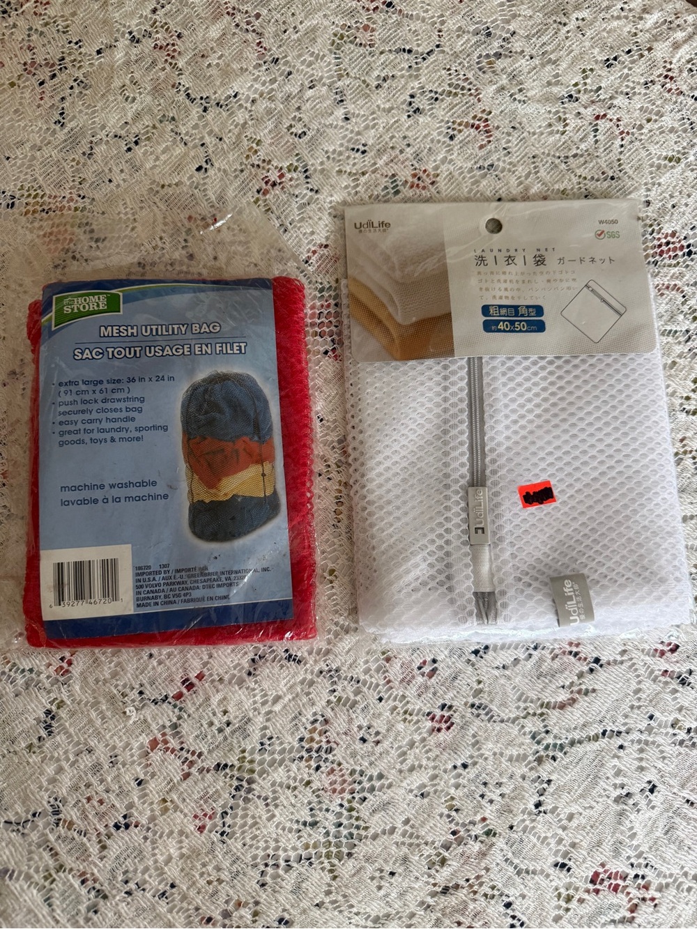 Home Store Red Mesh Utility Bag & UdiLife White Mesh Laundry Bag - Pack of 2
